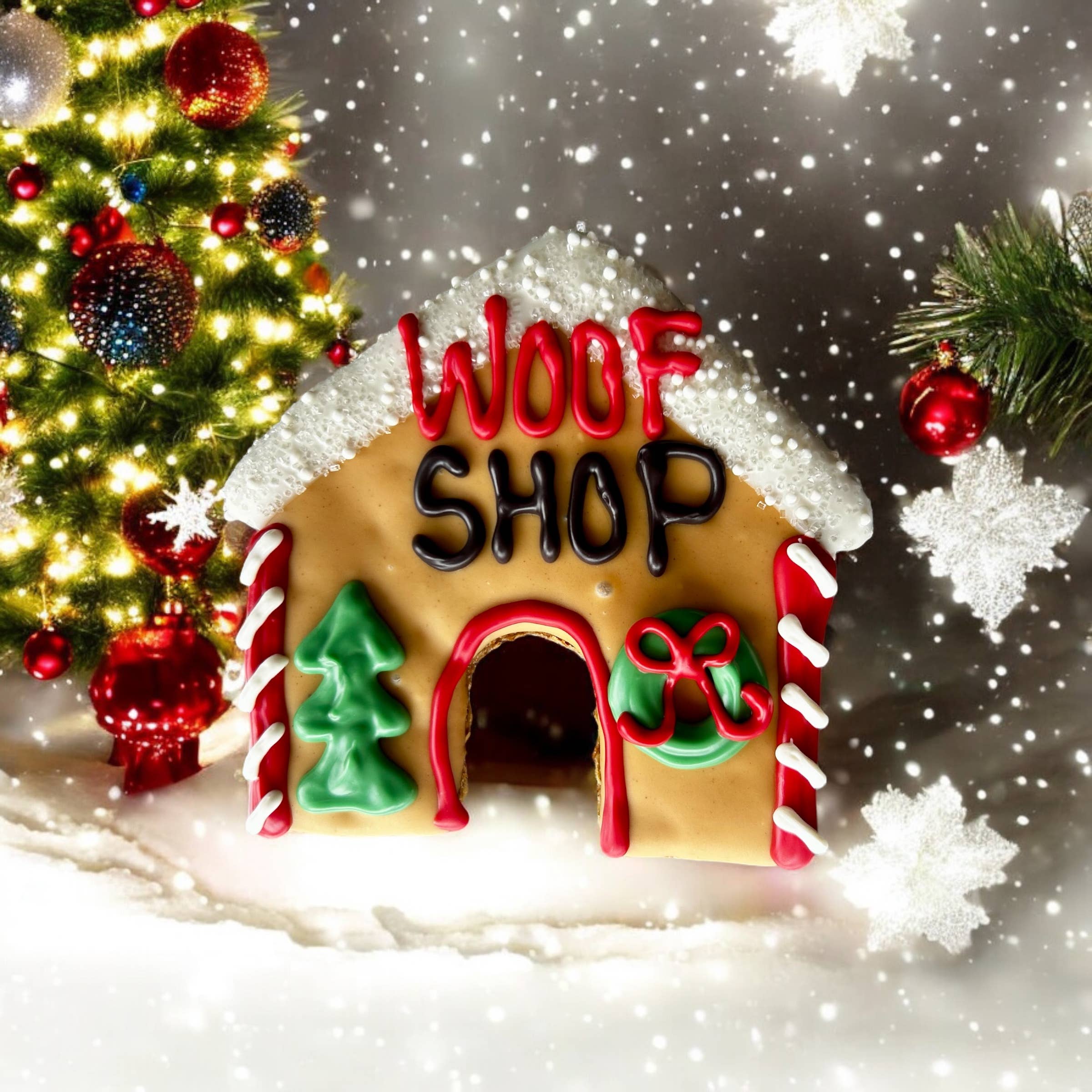 Santa’s WOOFSHOP dog house treats