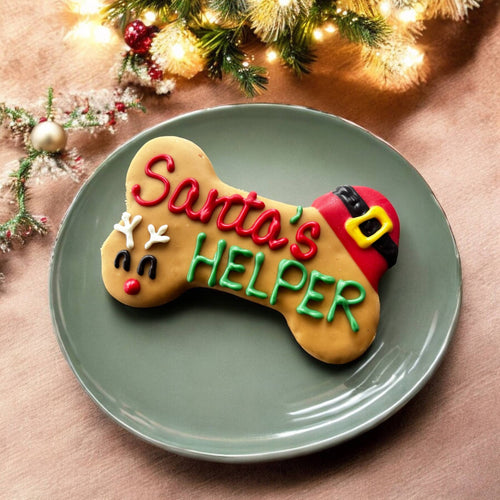 6 inch Santa’s Helper Bone dog treats 