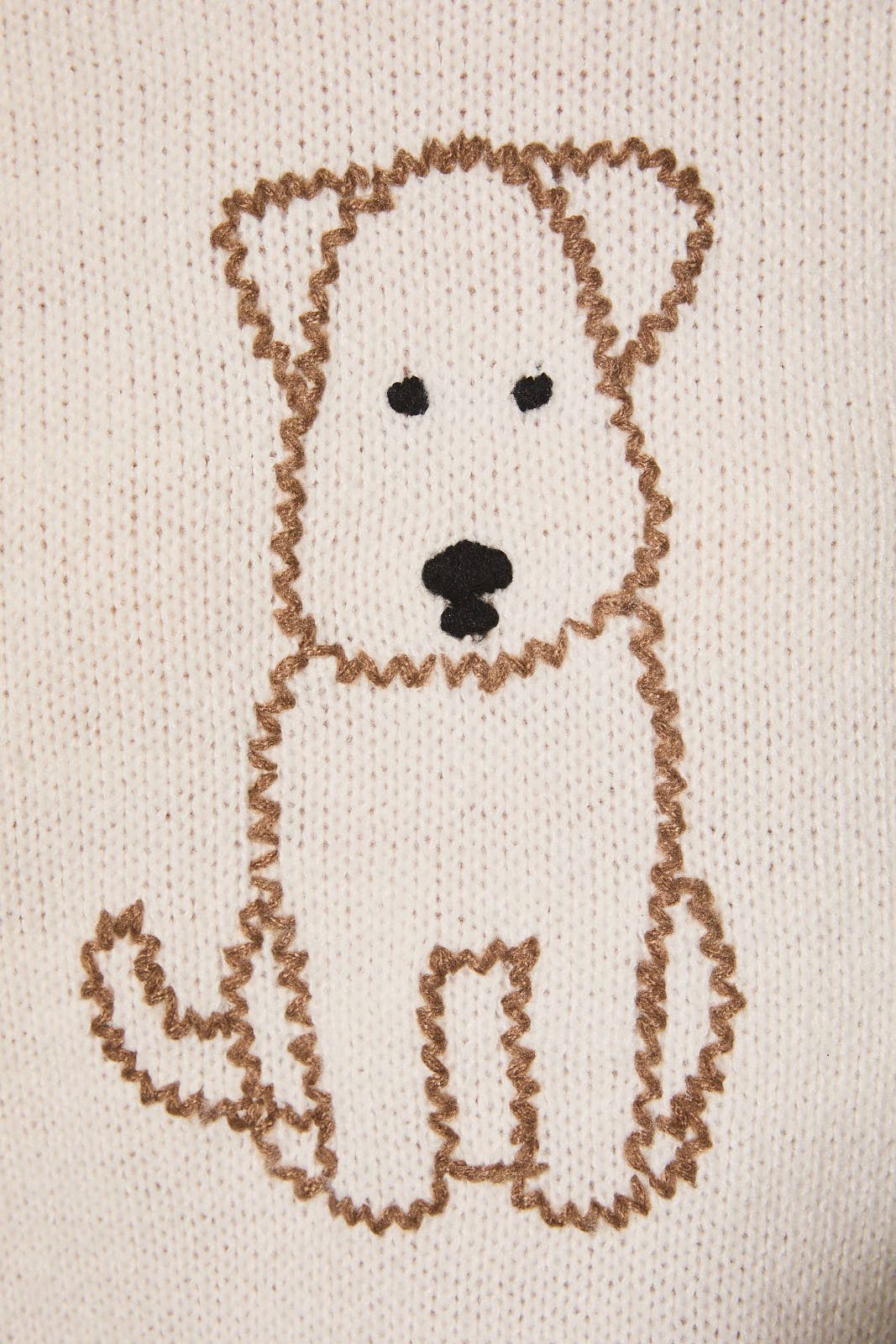 Embroidered Dog Whipstitch Crew Neck Knit Sweater