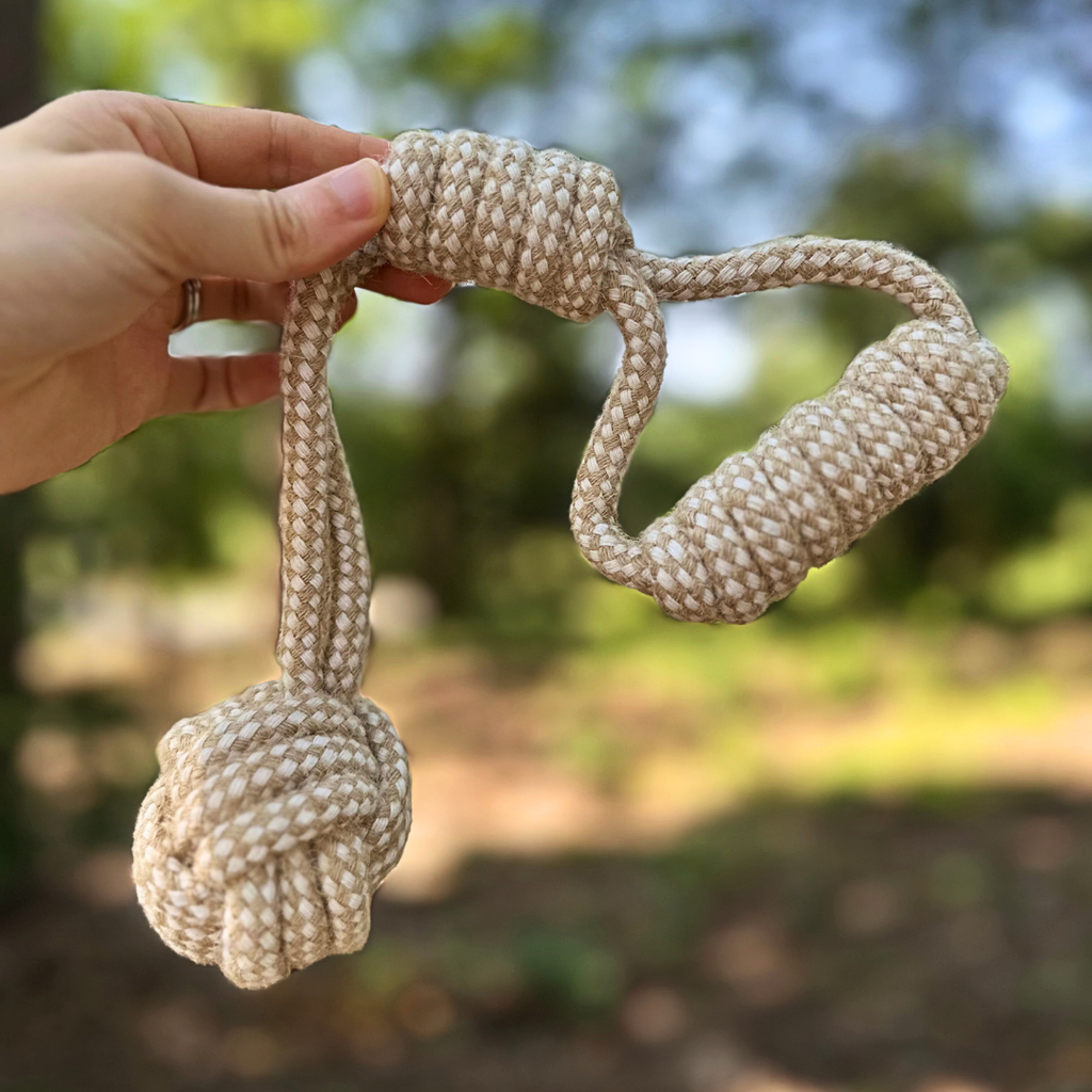 Forest Knot Hemp Rope Tug Toy with Handle | Handcraft