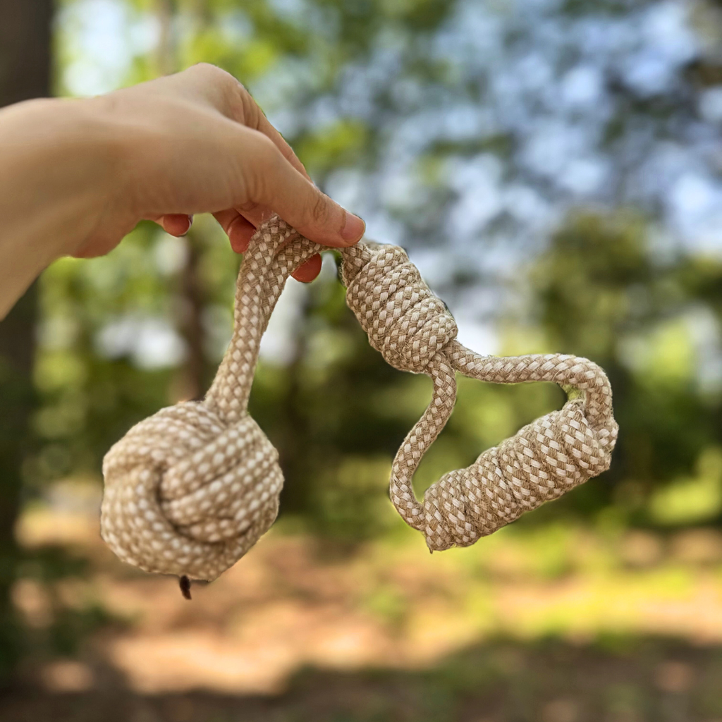 Forest Knot Hemp Rope Tug Toy with Handle | Handcraft