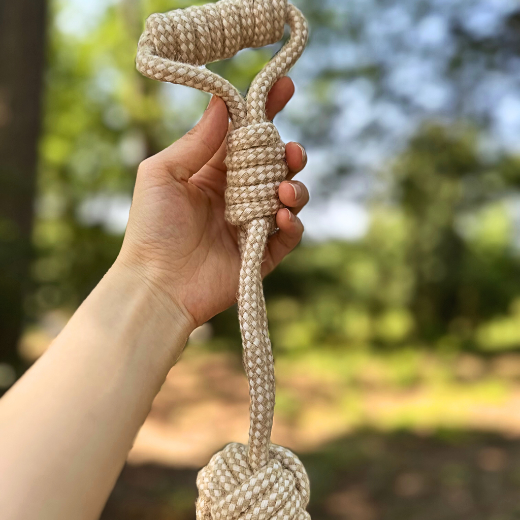 Forest Knot Hemp Rope Tug Toy with Handle | Handcraft