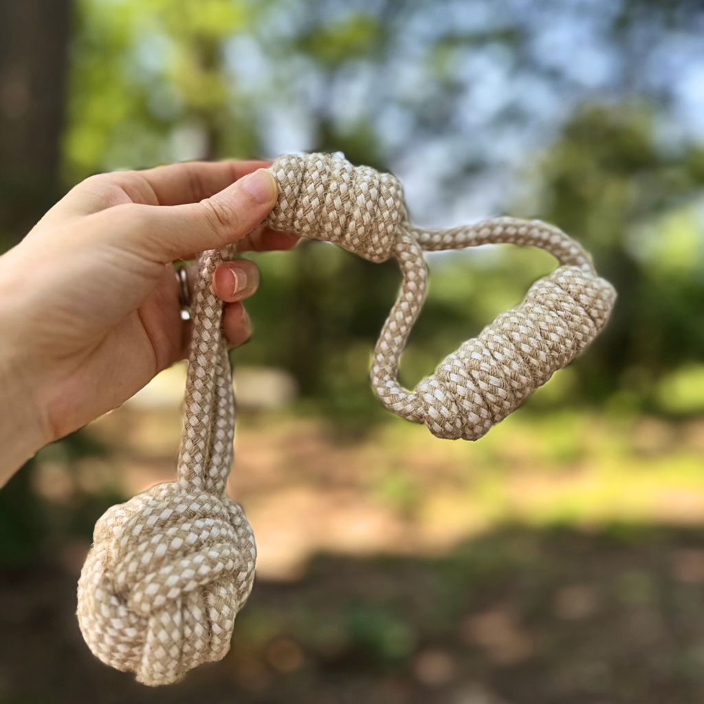 Forest Knot Hemp Rope Tug Toy with Handle | Handcraft
