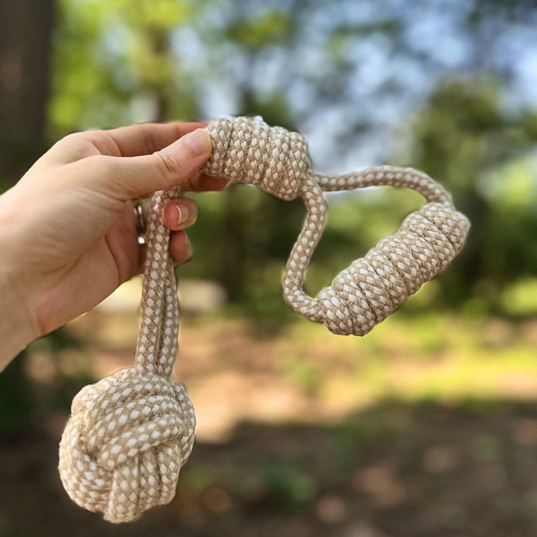 Forest Knot Hemp Rope Tug Toy with Handle | Handcraft